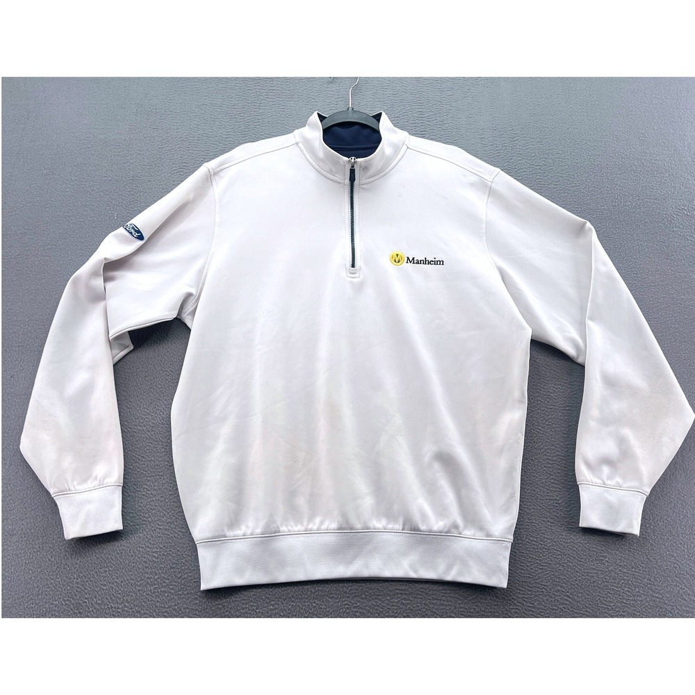 F&G Tech Sweater Mens L White Manheim Ford Quarter Zip Pullover Golf